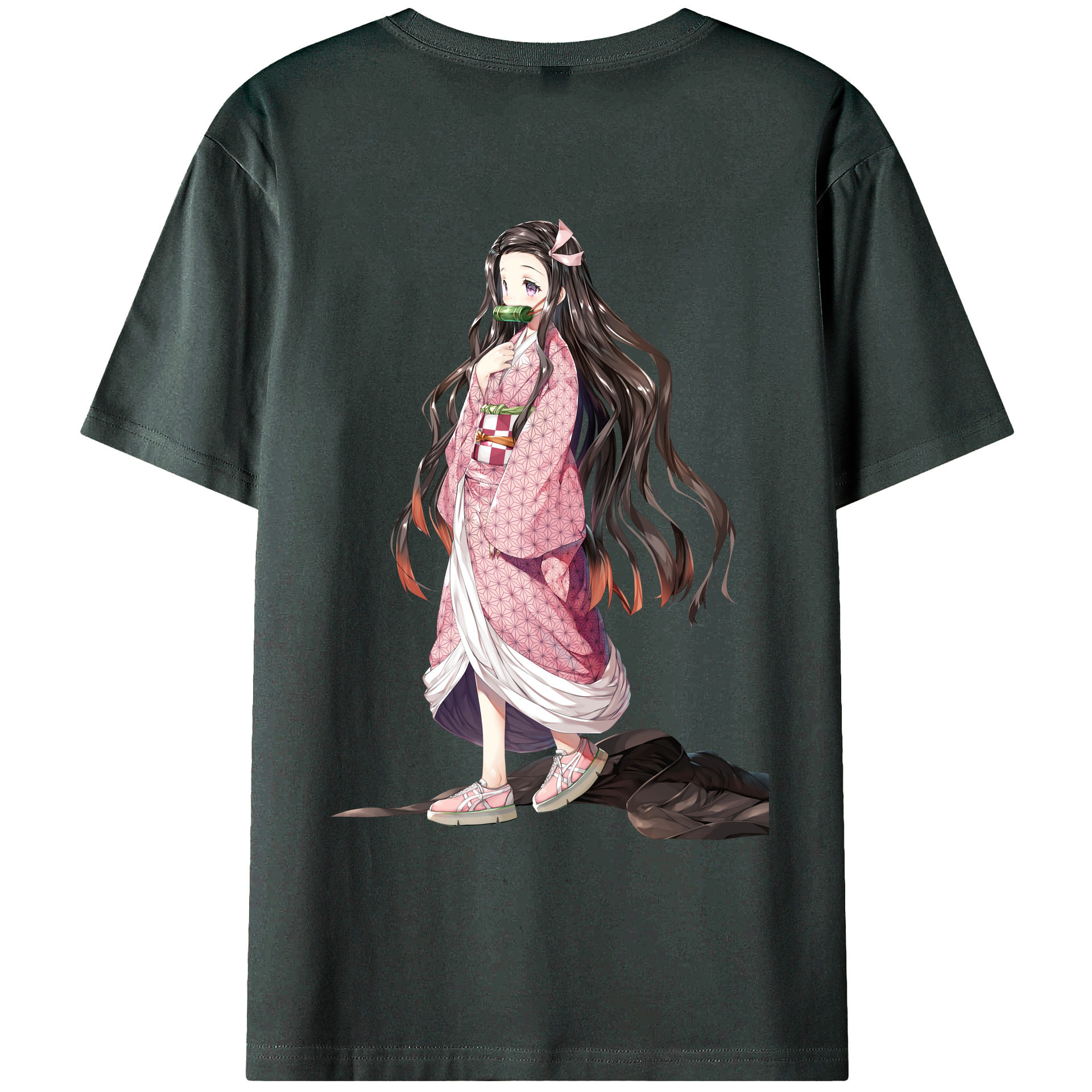 （画像用） 鬼滅の刃（きめつのやいば）竈門 禰󠄀豆子／かまど ねずこ Kamado Nezuko 綿100％ メンズ半袖Tシャツ（バックプリント） 通気性